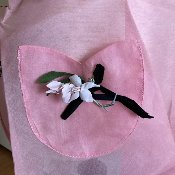Vintage 50s Pink Flower Hostess Cocktail Tea Apron - Picture 3 of 6